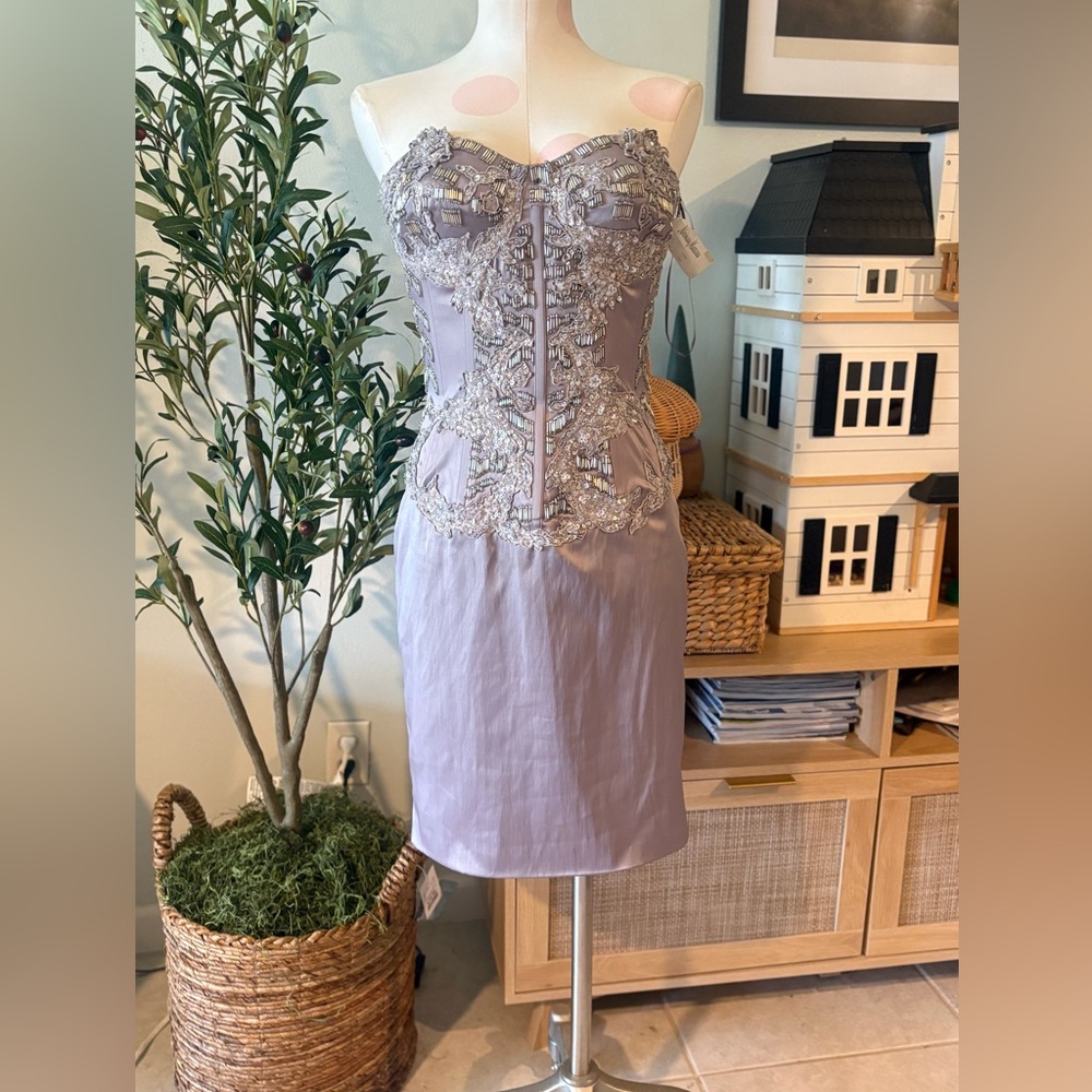 Mandalay Beaded Lavender Corset Midi Dress Sz 8